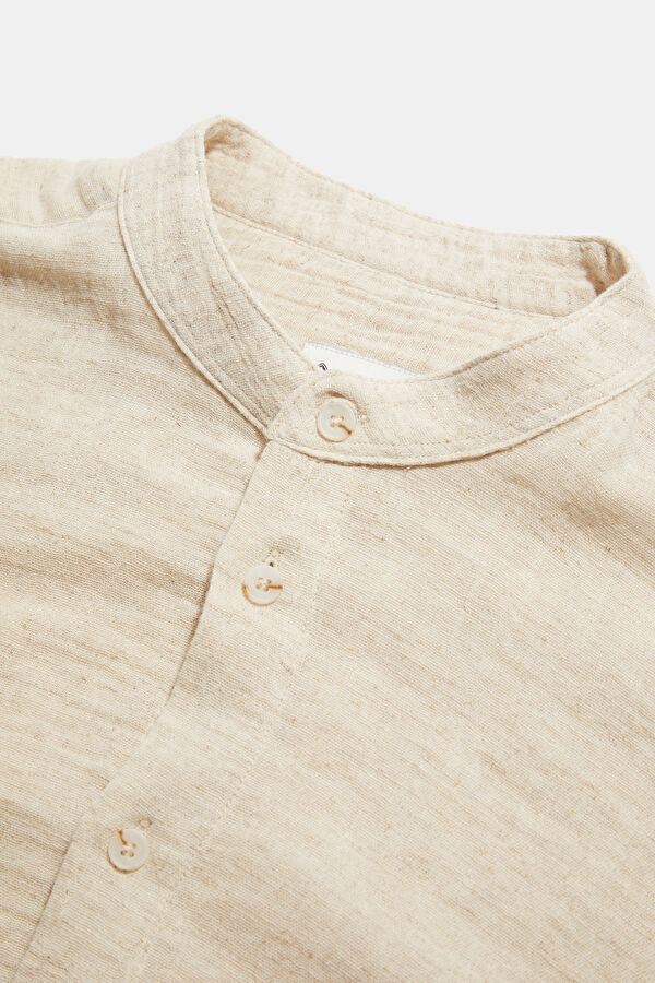 Men's Shirt with Natural Texture and Mandarin Collar 3