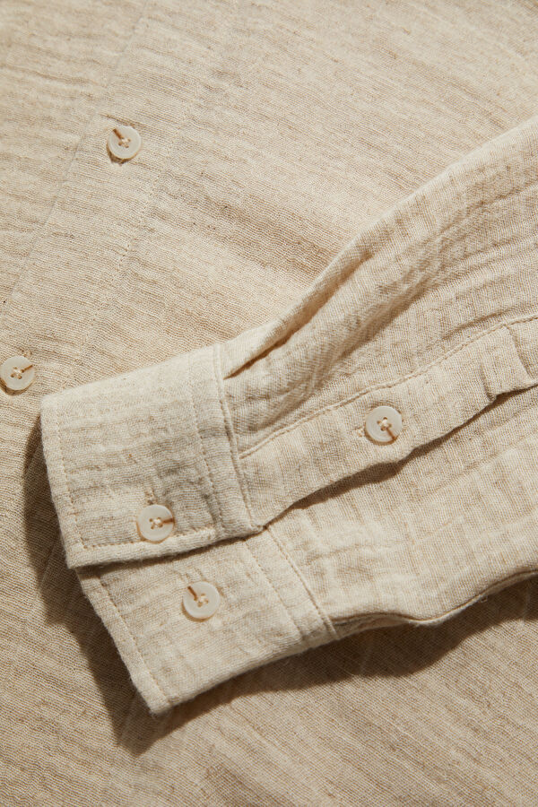 Men's Shirt with Natural Texture and Mandarin Collar 4