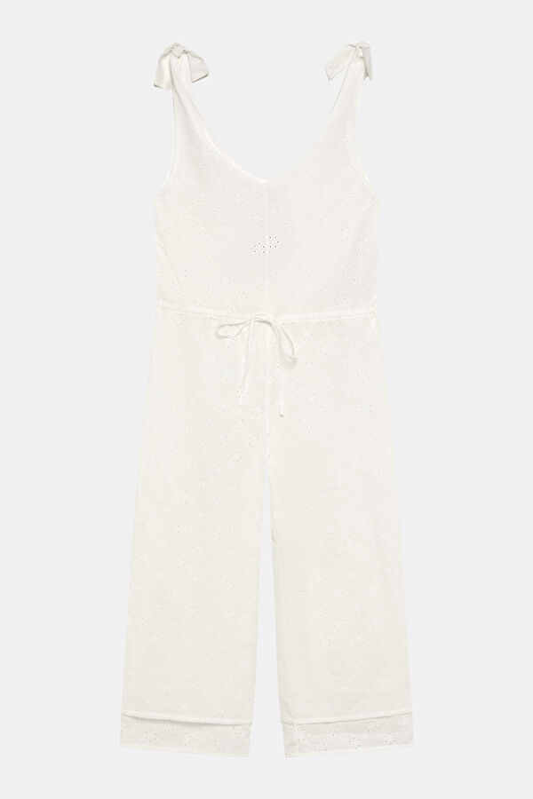White Tie-Up Kids Jumpsuit