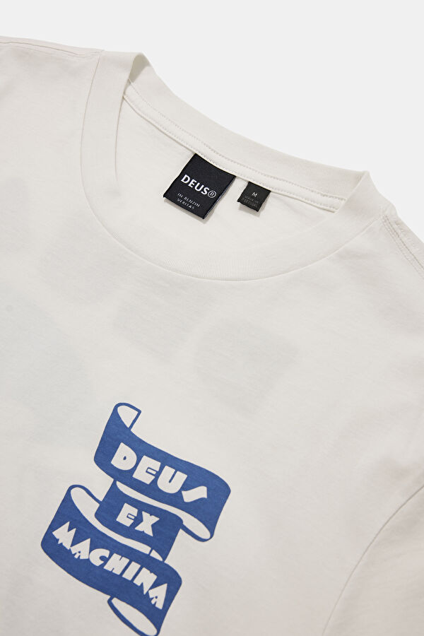 Relax Kalıp Beyaz Bisiklet Yaka Baskılı T-Shirt 3