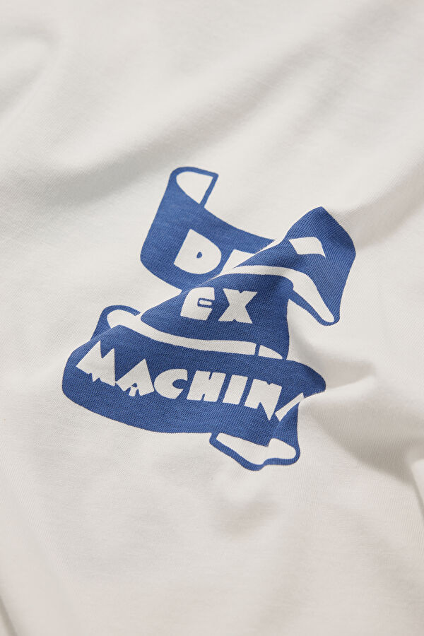 Relax Kalıp Beyaz Bisiklet Yaka Baskılı T-Shirt 4