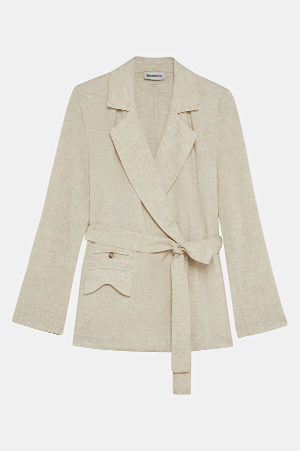 Beige Linen Buttoned Women's Jacket
