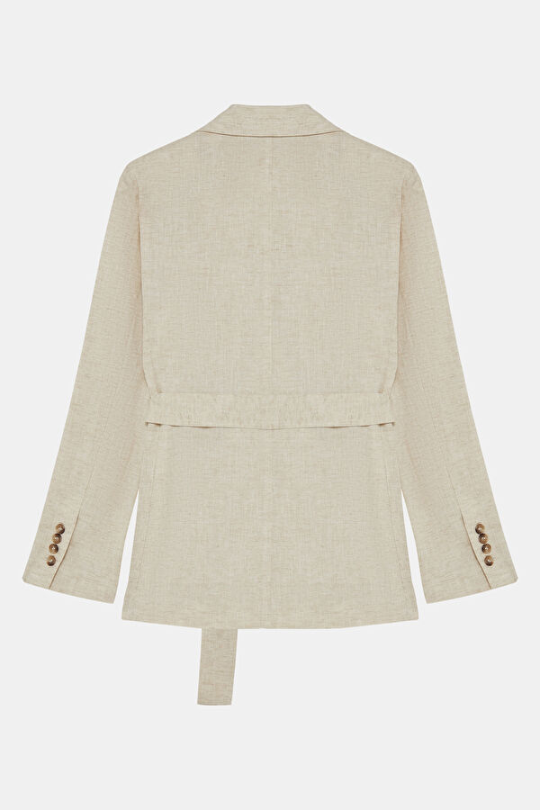 Beige Linen Buttoned Women's Jacket 2