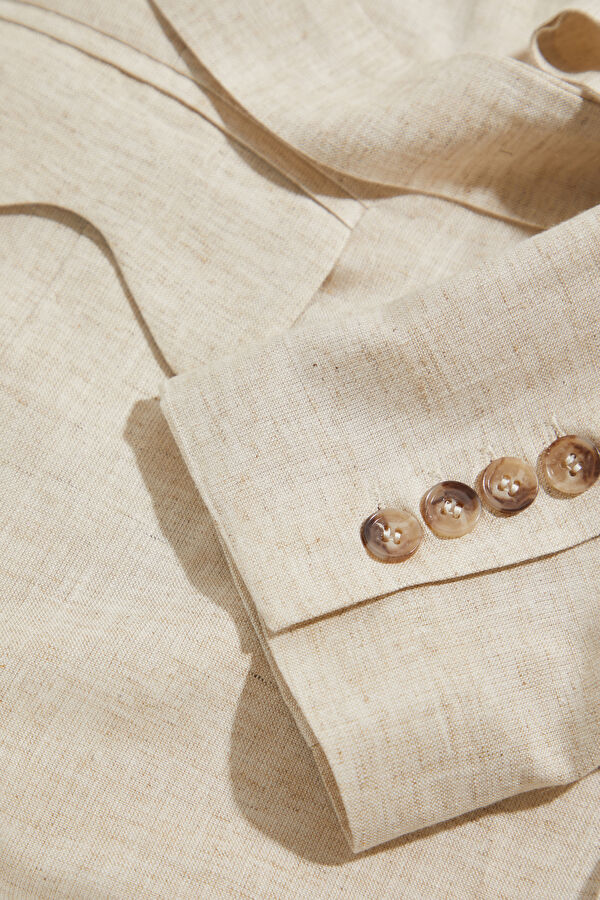 Beige Linen Buttoned Women's Jacket 5
