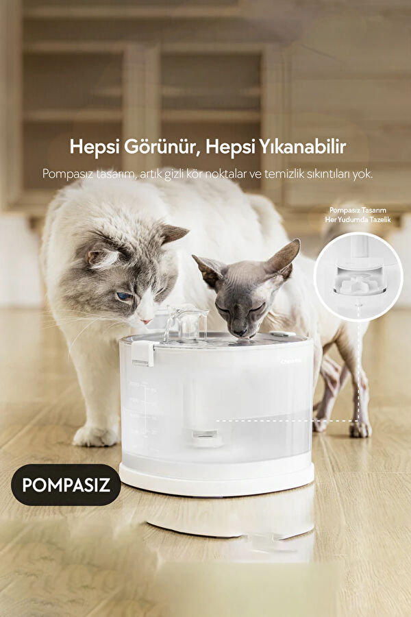 E1+ Çelik Hazneli Şarjlı Otomatik Kedi Su Pınarı 22x 20x18cm 2lt 2