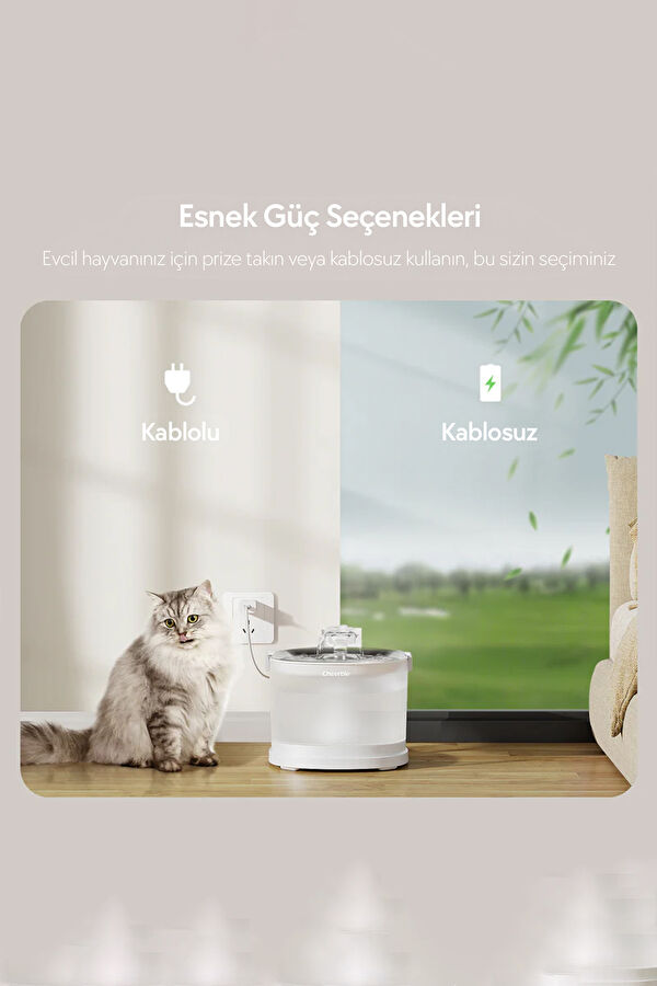 E1+ Çelik Hazneli Şarjlı Otomatik Kedi Su Pınarı 22x 20x18cm 2lt 7