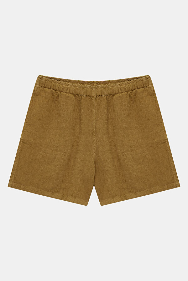 Mustard Jacquard Linen Shorts