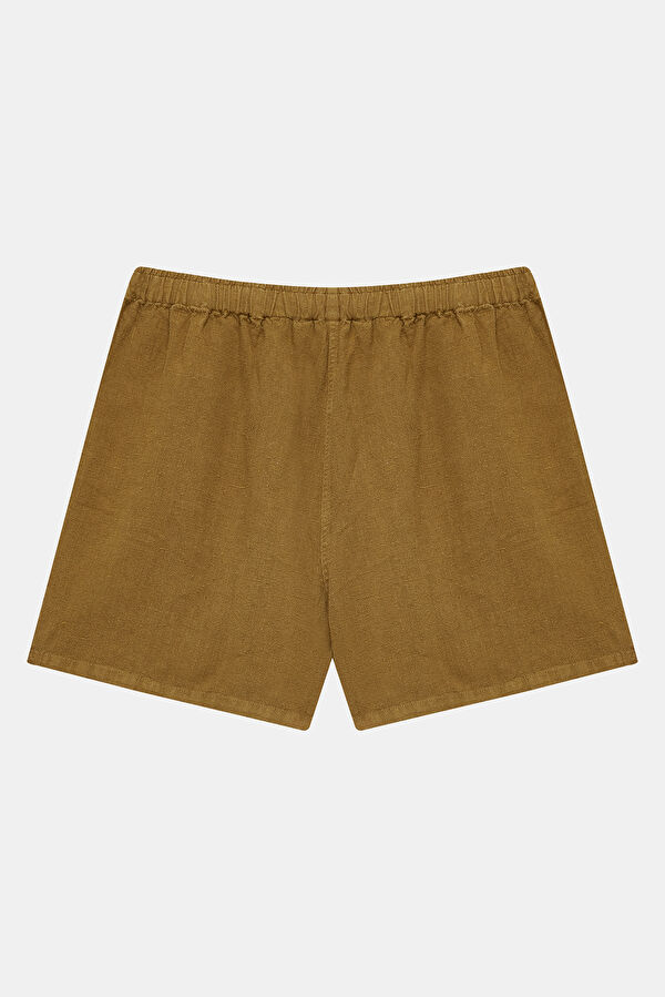Mustard Jacquard Linen Shorts 2