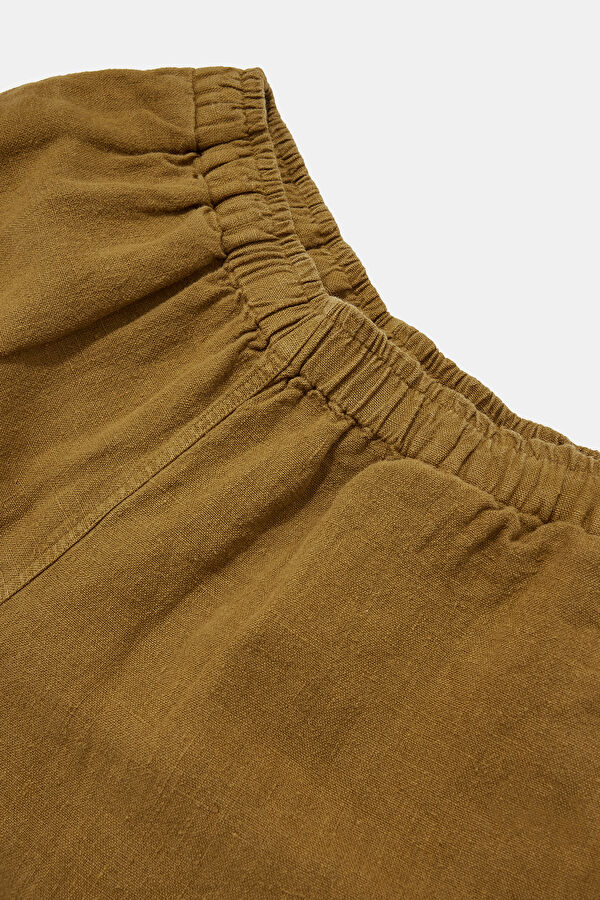 Mustard Jacquard Linen Shorts 3