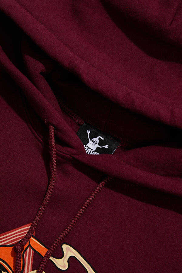 Relax Kalıp Bordo Kapuşonlu Erkek Sweatshirt 3