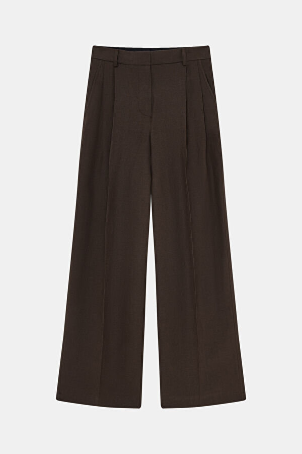 Coffee Brown Viscose Women's Straight Leg Trousers