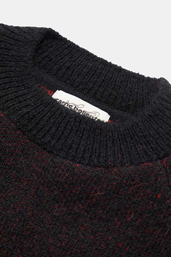 Black Jacquard Alpaca Wool Men's Sweater 3