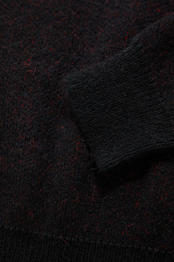 Black Jacquard Alpaca Wool Men's Sweater 5