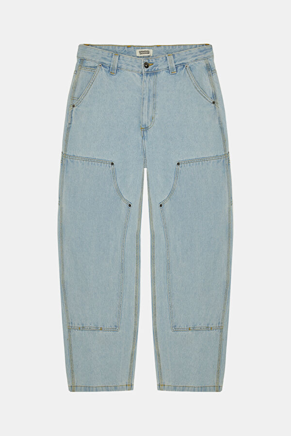 Relax Fit Light Blue Wide Leg Jeans Men's Trousers
