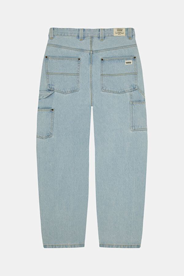 Relax Fit Light Blue Wide Leg Jeans Men's Trousers 2