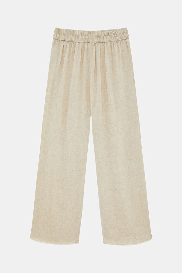 Bej Tensel Wide Leg Kadın Pantolon 2