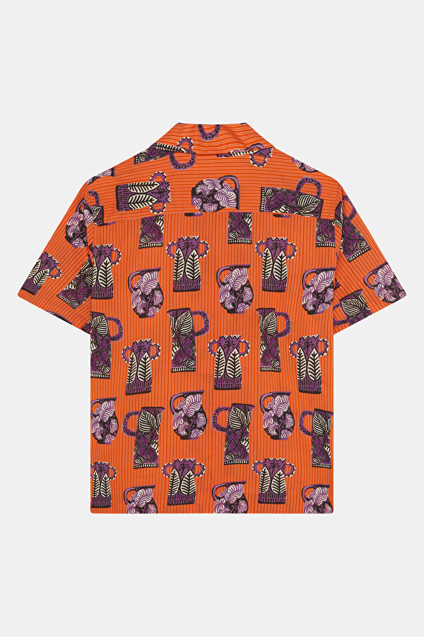 Relax Fit Orange Design Filled Resort Collar Shirt 2