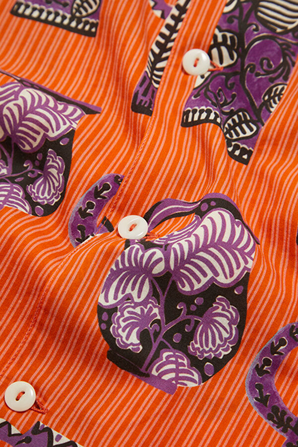Relax Fit Orange Design Filled Resort Collar Shirt 4