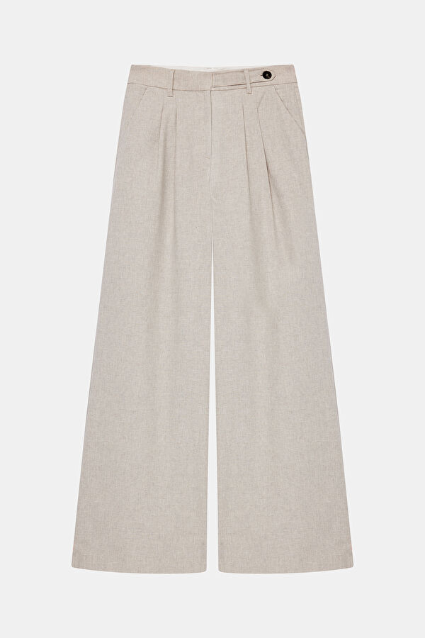 Krem Wide Leg Kadın Pantolon