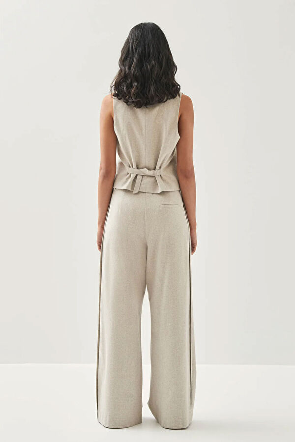 Krem Wide Leg Kadın Pantolon 3