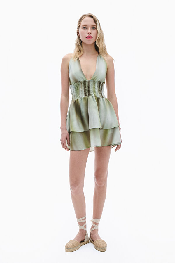 Colorful Patterned Short Women's Dress