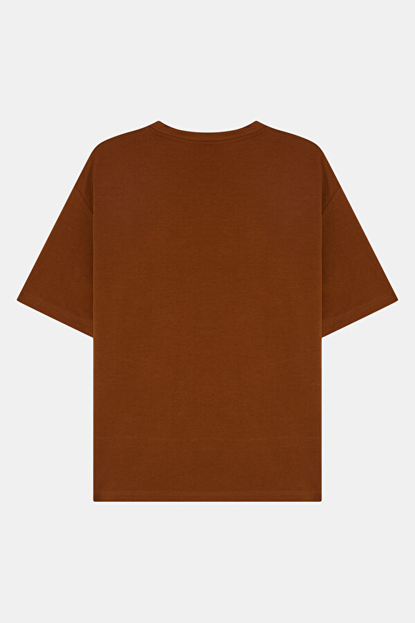 Relax Kalıp Kahve Bisiklet Yaka Erkek T-Shirt 2