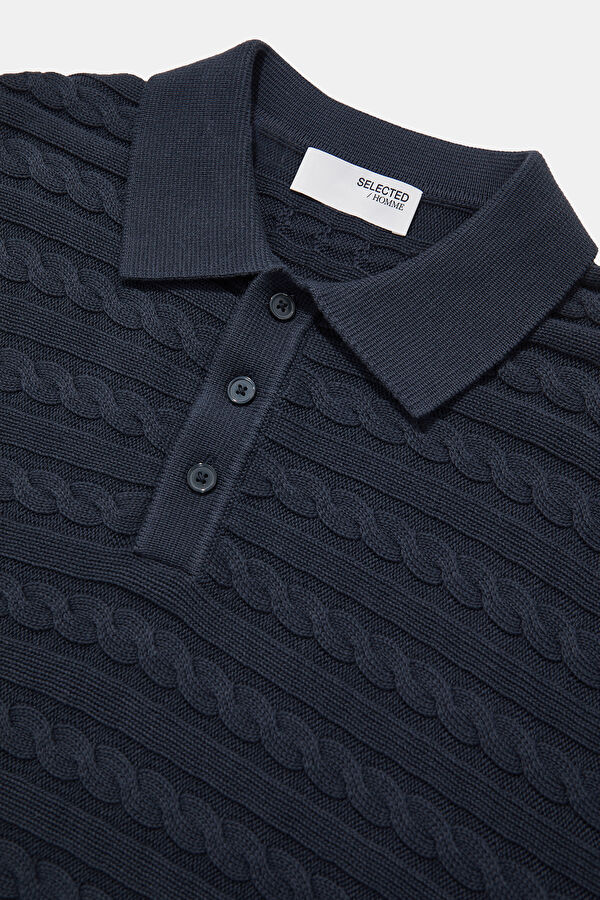 Navy Blue Polo Collar Men's T-Shirt 5