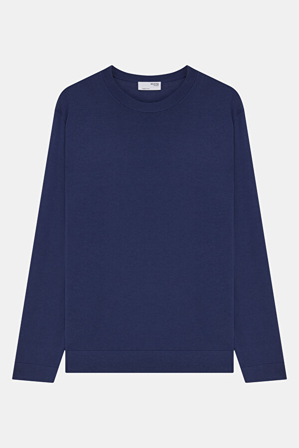 Navy Blue Wool Knit Men's Sweater