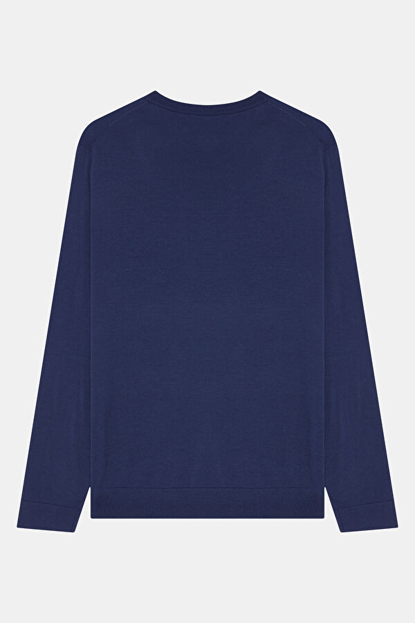 Navy Blue Wool Knit Men's Sweater 2