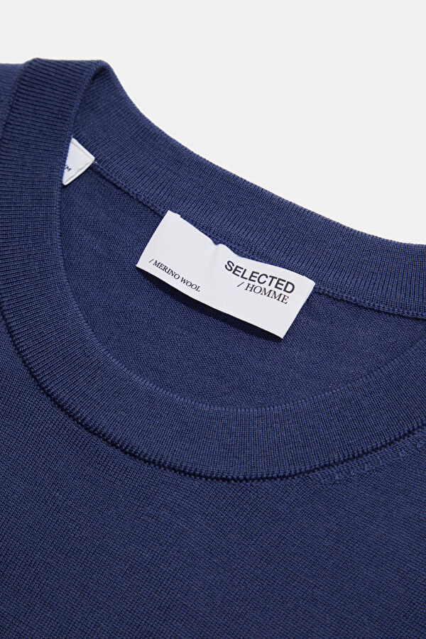 Navy Blue Wool Knit Men's Sweater 3