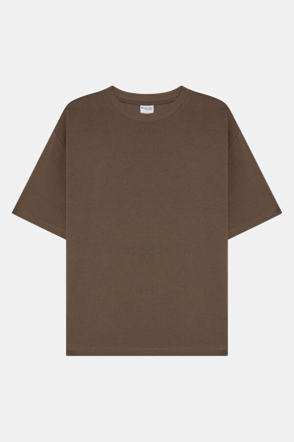 Relax Kalıp Vizon Bisiklet Yaka T-Shirt