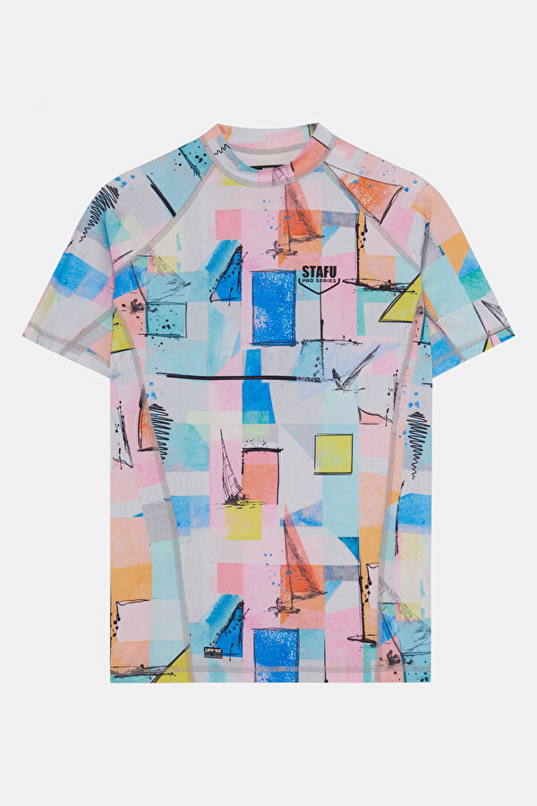 Çok Renkli Bisiklet Yaka Desenli Erkek T-Shirt