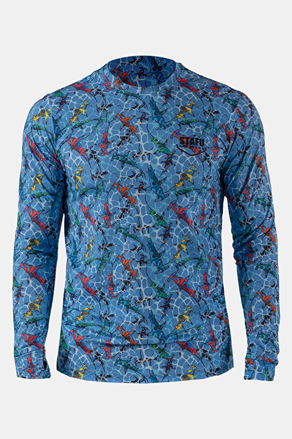 Mavi Bisiklet Yaka Desenli Erkek T-Shirt 3