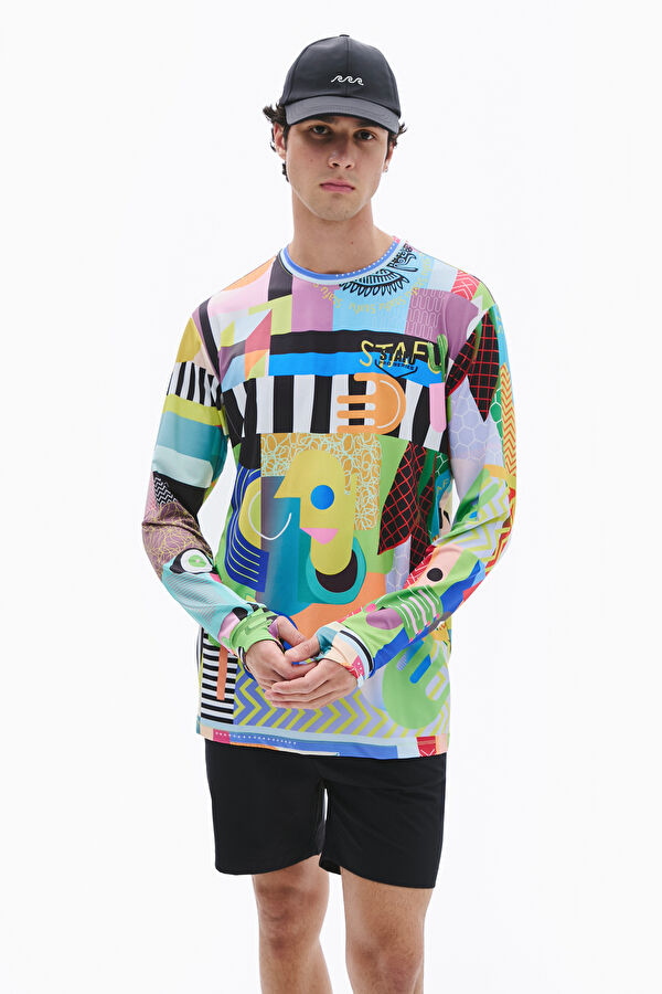 Multicolored Crew Neck Patterned T-Shirt