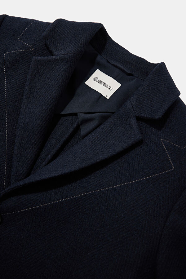 Navy Blue Buttoned Wool Men's Jacket 3