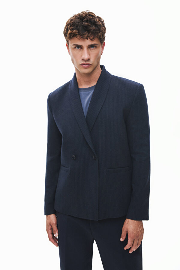 Navy Blue Buttoned Men's Jacket