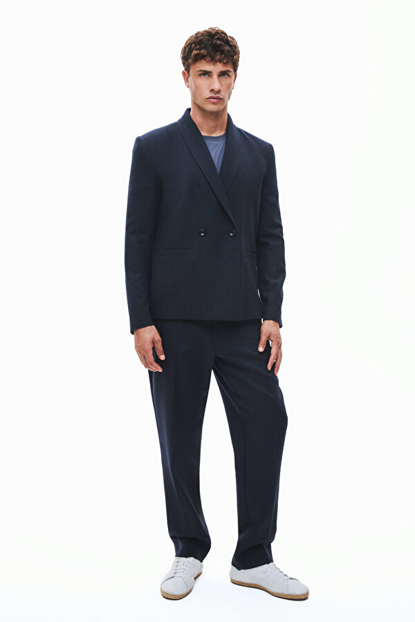 Navy Blue Buttoned Men's Jacket 3
