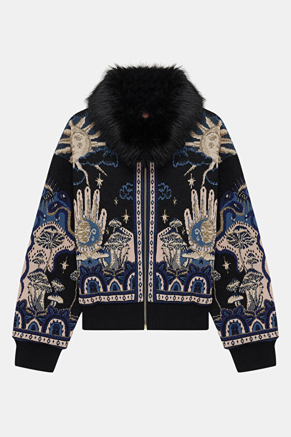 Women's Jet Jacquard Bomber Jacket in Black