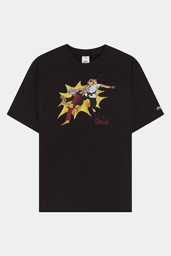 X Aries Relax Fit Black Crew Neck Printed Men's T-Shirt