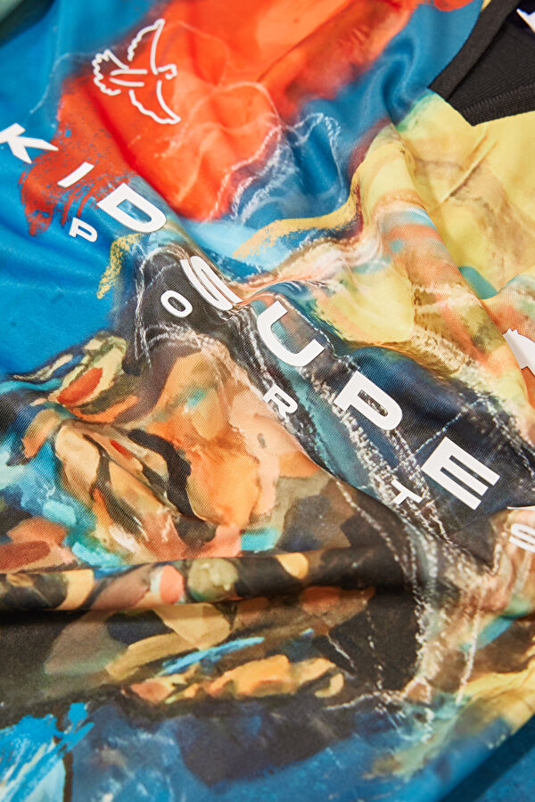 X Kidsuper Graphic Oversize Çok Renkli V Yaka Baskılı Erkek T-Shirt 4