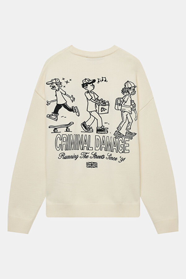 Cream Printed Knit Men's Sweater 4