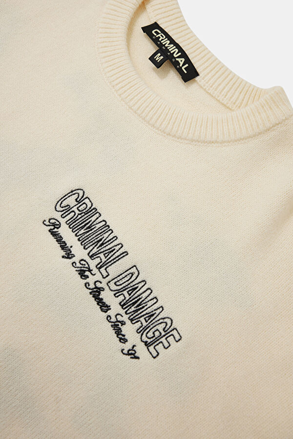 Cream Printed Knit Men's Sweater 5