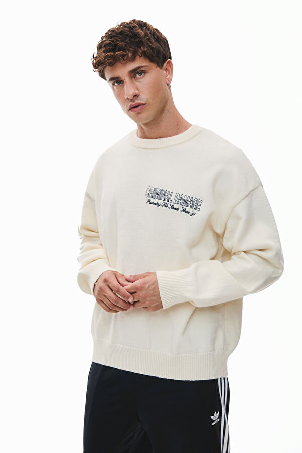 Cream Printed Knit Men's Sweater