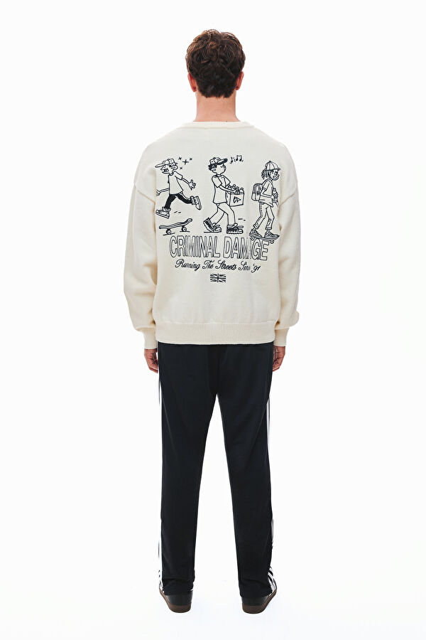 Cream Printed Knit Men's Sweater 2