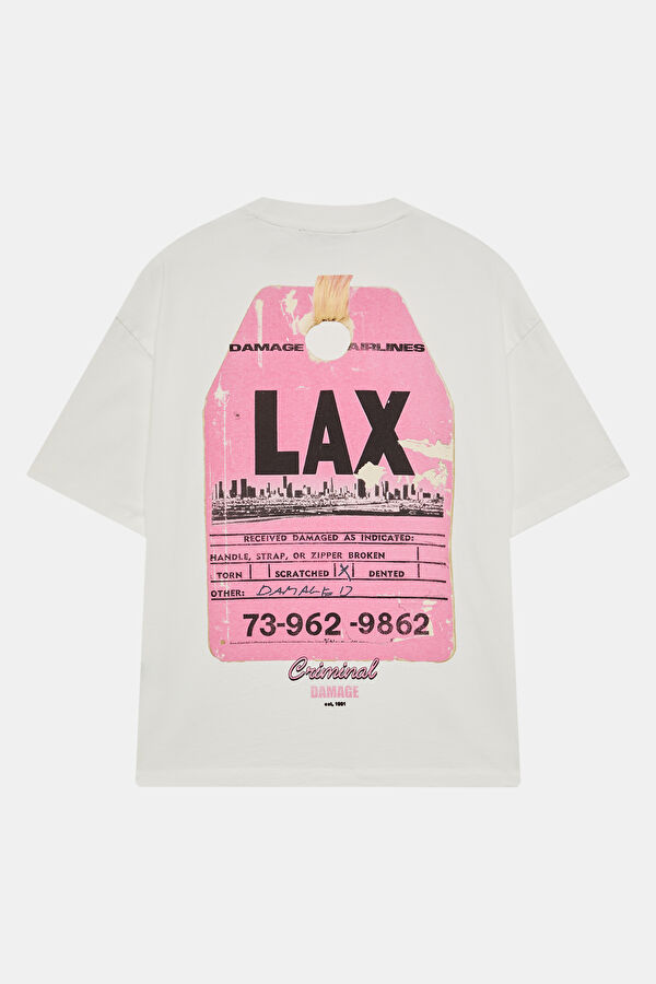 Oversize Beyaz Bisiklet Yaka Baskılı Erkek T-Shirt 2