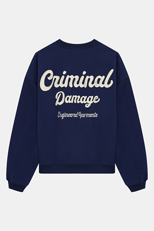Lacivert Oversize Bisiklet Yaka Erkek Sweatshirt 2