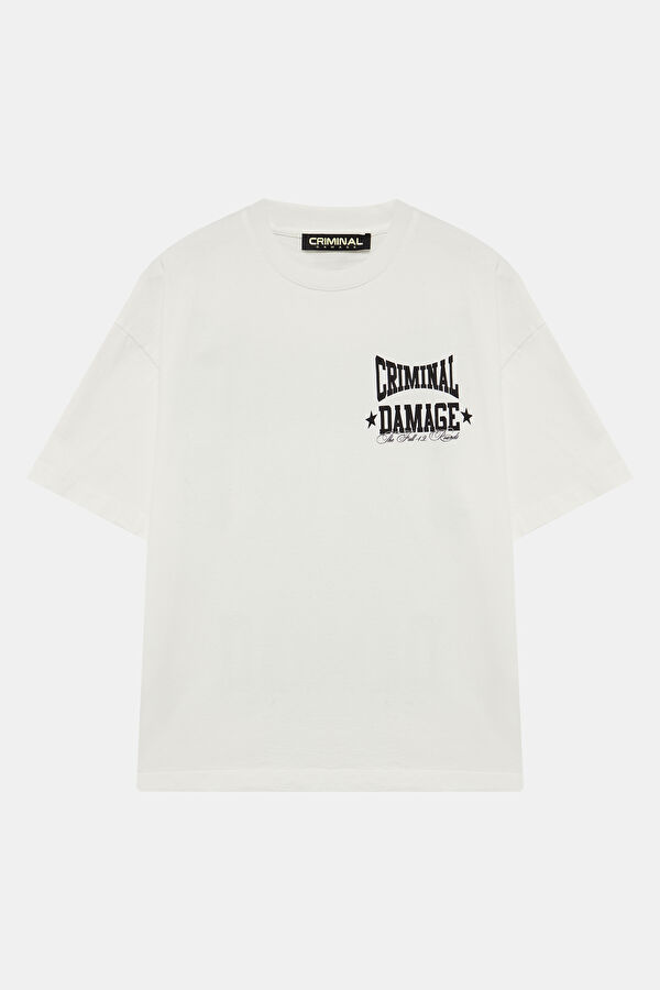 Oversize White Crew Neck Printed Men's T-Shirt
