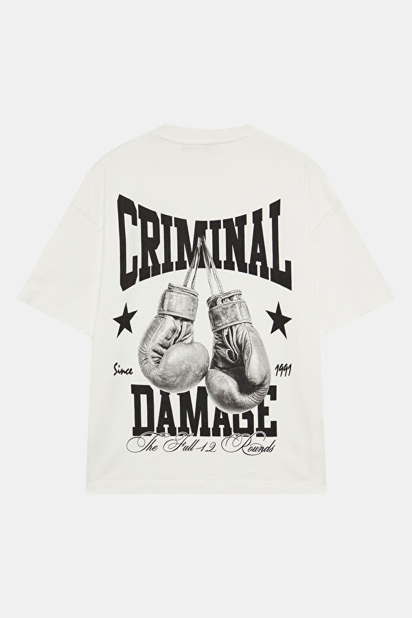Oversize White Crew Neck Printed Men's T-Shirt 2