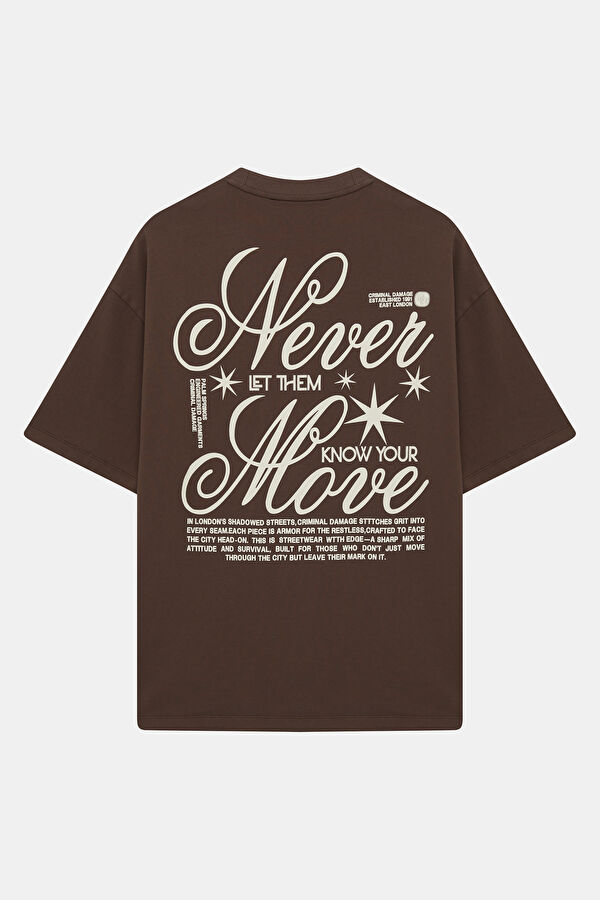 Oversize Coffee-colored Crew Neck Printed Men's T-Shirt 2