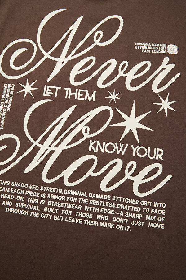 Oversize Coffee-colored Crew Neck Printed Men's T-Shirt 4